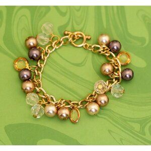 Vintage Art Nouveau Elven Spheres Gold Tone Beaded Bracelet 7 1/2 inch - W11